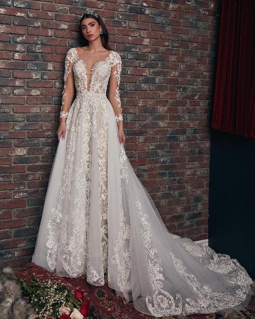 121238 long sleeve lace wedding dress with low back and long train1